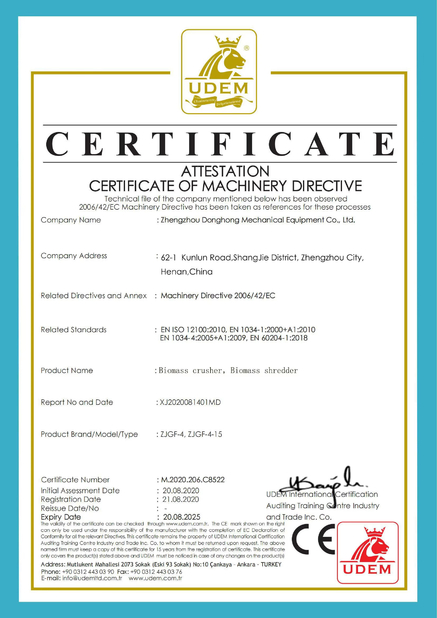 Chine Zhengzhou Donghong Mechanical Equipment Co., Ltd. certifications